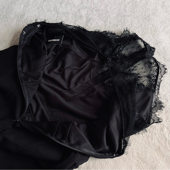 NWT Express Halter Lace Pieced Cutout Evening Cocktail Jumpsuit Solid Black - Picture 14 of 17
